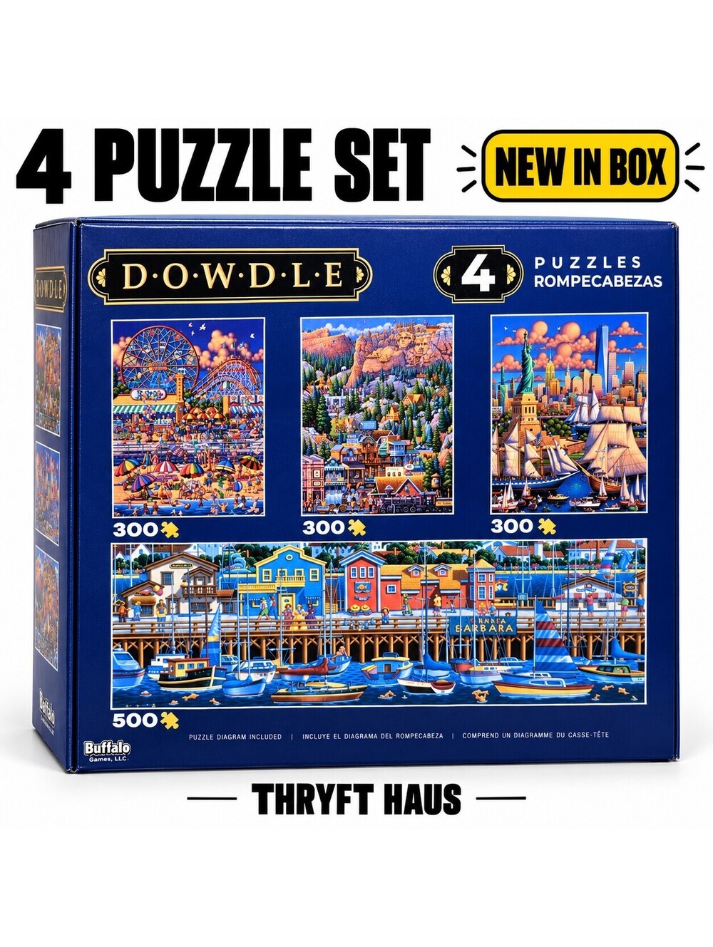 Dowdle 4 Puzzle Set with New York, Santa Barbara, The Black Hills, and Amusement